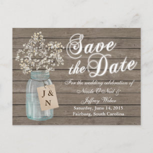 Carte Postale Faire-part Rustic Grange Mariage Wood Mason Jar Babys Respire