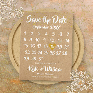 Carte Postale Faire-part Rustic Kraft Gold Heart Calendrier Enregistrer la 