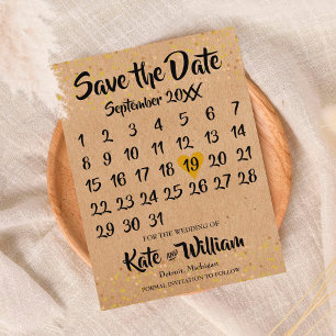 Carte Postale Faire-part Rustic Kraft Love Heart Calendrier Enregistrer la 
