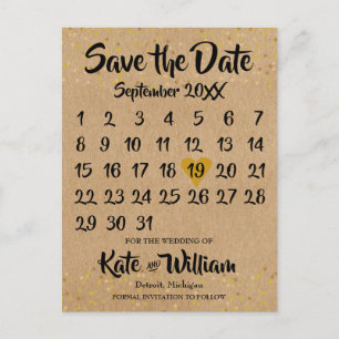 Carte Postale Faire-part Rustic Kraft Love Heart Calendrier Enregistrer la 