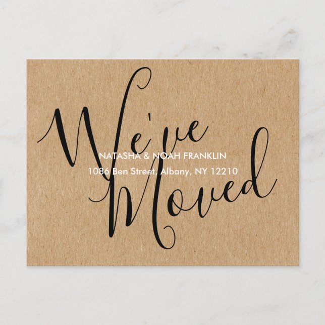 Carte Postale Faire-part Rustic Kraft Script Nous avons déplacé une nouvell (Devant)