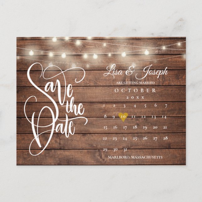 Carte Postale Faire-part Rustic Lights Calendar QR Code Photo Enregistrer l (Devant)