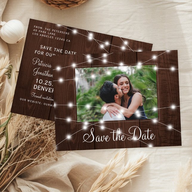 Carte Postale Faire-part Rustic lights country barn wedding save the date (Créateur téléchargé)