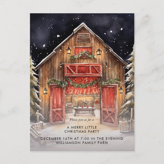 Carte Postale Faire-part Rustic Red Grange Country Noël Party (Devant)