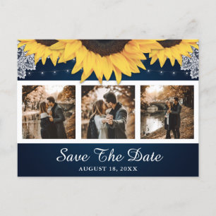 Carte Postale Faire-part Rustic Sunflower Navy Mariage Photo Enregistrer la