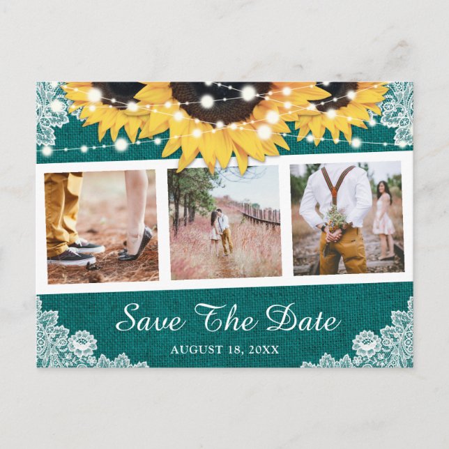Carte Postale Faire-part Rustic Teal Sunflower (Devant)