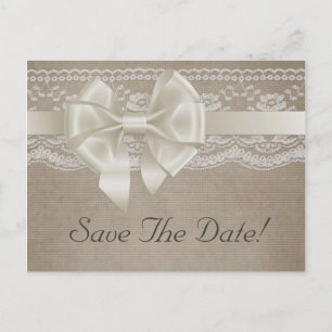 Carte Postale Faire-part Rustic Vintage Burlap & Lace Wedding Enregistrer L