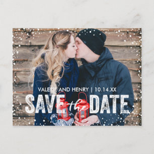 Carte Postale Faire-part Rustic Winter Snowfall Enregistrer La Date Photo