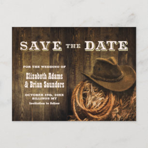Carte Postale Faire-part Rustic Wood Western Mariage Sauvegarder la date