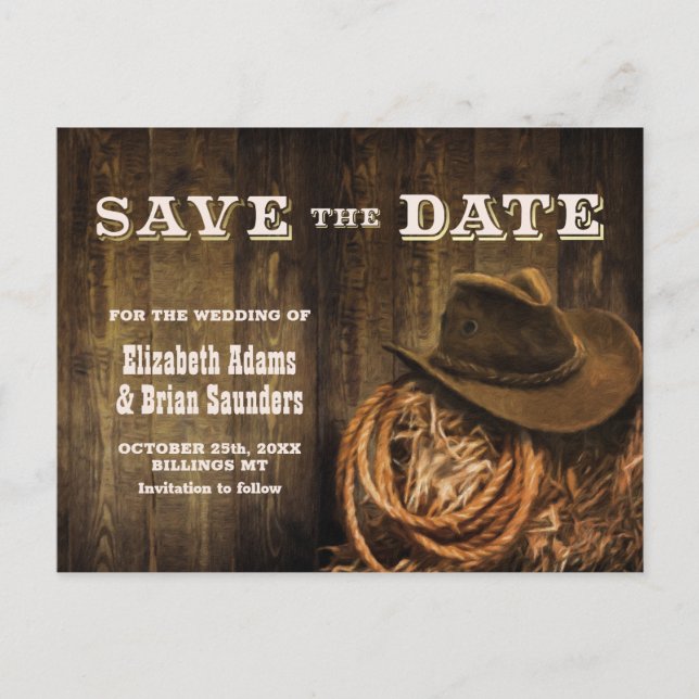 Carte Postale Faire-part Rustic Wood Western Mariage Sauvegarder la date (Devant)