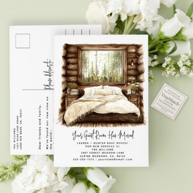 Carte Postale Faire-part Rustic Your Guest Room Has Moved Watercolor House  (Créateur téléchargé)