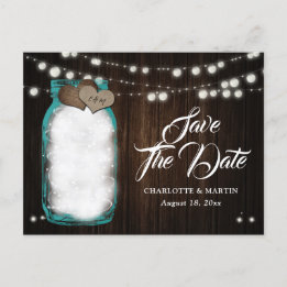 Carte Postale Faire-part Rustique Turquoise Mason Jar Mariage Enregistrer L