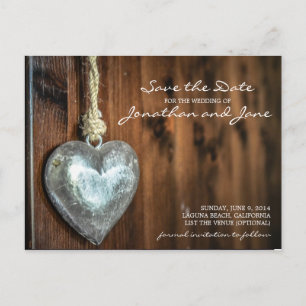 Carte Postale Faire-part Rustique Vintage Country Heart Wedding Enregistrer