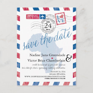 Carte Postale Faire-part Rwanda Afrique du Sud Courrier aérien Mariage Sauv