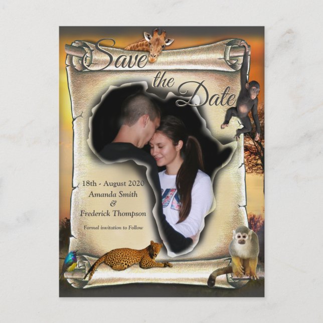 Carte Postale Faire-part Safari africain  Enregistrer la date du coucher de (Devant)