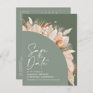 Carte Postale Faire-part Sage bohème moderne Green Pampas Grasse Photo Anno