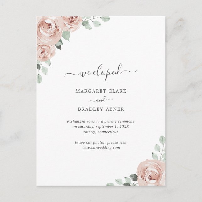 Carte Postale Faire-part Sage Green Dusty Rose rose floral Elopement (Devant)
