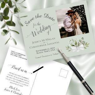 Carte Postale Faire-part Sage Green Eucalyptus Mariage Enregistrer la date 