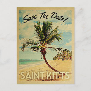 Carte Postale Faire-part Saint Kitts Sauvegarder la date Vintage Beach Palm