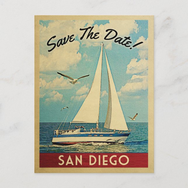 Carte Postale Faire-part San Diego Enregistrer La Date Voilier Nautique (Devant)