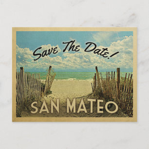 Carte Postale Faire-part San Mateo Beach Vintage Enregistrer La Date