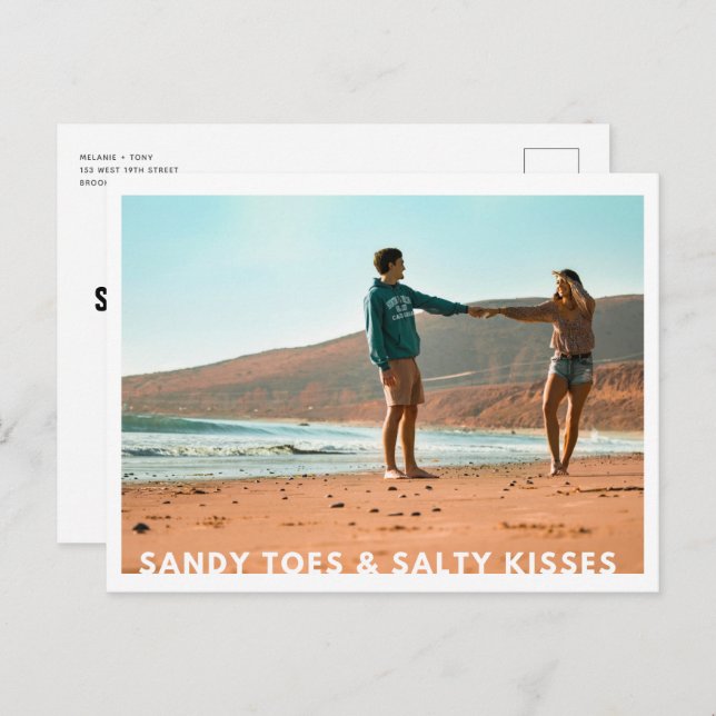 Carte Postale Faire-part Sandy Toes Salty Kisses Photo Plage Enregistrer la (Devant / Derrière)
