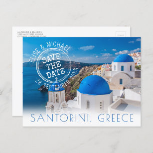 Carte Postale Faire-part Santorin Destination Wedding Enregistrer la date