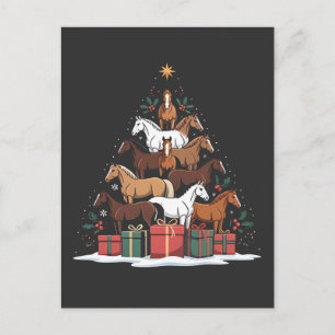 Carte Postale Faire-part Sapin de Noël en forme de cheval, Noël équin