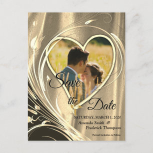 Carte Postale Faire-part Satin or et fleur ivoire splendeur