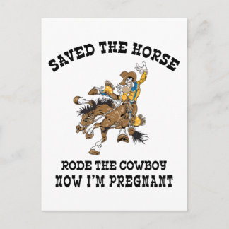 Carte Postale Faire-part Sauvé La Jument A Cheval Sur Le Cowboy Enceinte