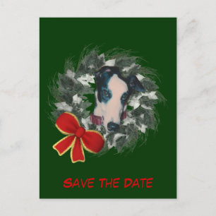 Carte Postale Faire-part Sauvegarder la date Couronne de Noël Greyhound pou