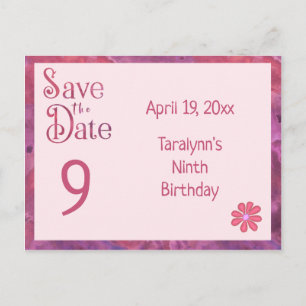 Carte Postale Faire-part Sauvegarder la Date des 9 ans pour une Fille