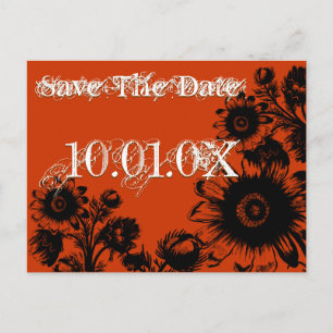 Carte Postale Faire-part Sauvegarder la date - Fleurs vintage orange et noi