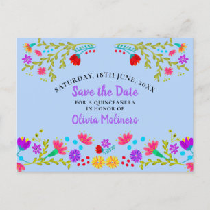 Carte Postale Faire-part Sauvegarder la date  Floral Fiesta Mexicain Bleu C