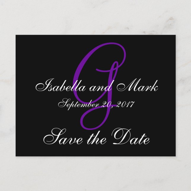 Carte Postale Faire-part Sauvegarder la date, Initiale, Monogramme, Noir, V (Devant)