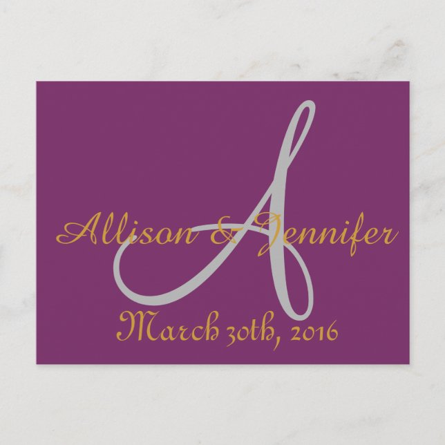 Carte Postale Faire-part Sauvegarder la date Violet et Or (Devant)