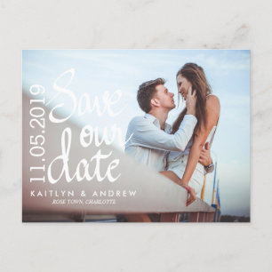 Carte Postale Faire-part Sauvegarder notre date Typography Photo de couple