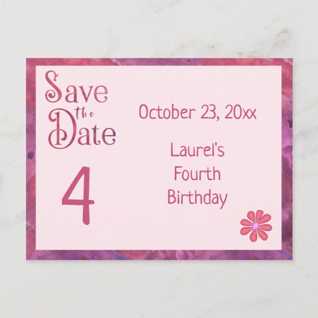 Carte Postale Faire-part Sauvegardez la Date 4ème Anniversaire pour une Fil (Devant)