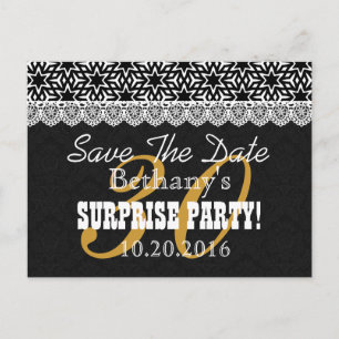 Carte Postale Faire-part Sauver la Date Anniversaire SURPRISE V003 NOIR BLA