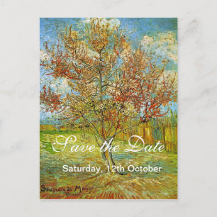 Carte Postale Faire-part Sauver la Date, Arbre à Pêches Rose en Fleur Remi.