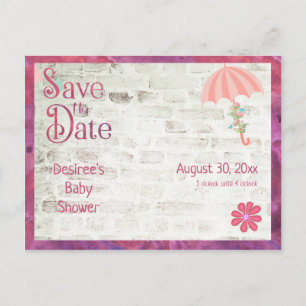 Carte Postale Faire-part Sauver la date Baby Shower avec parapluie