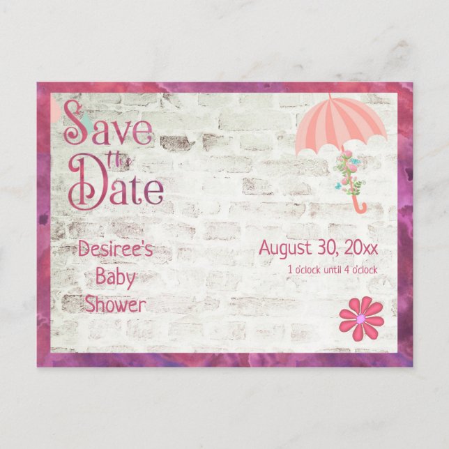 Carte Postale Faire-part Sauver la date Baby Shower avec parapluie (Devant)