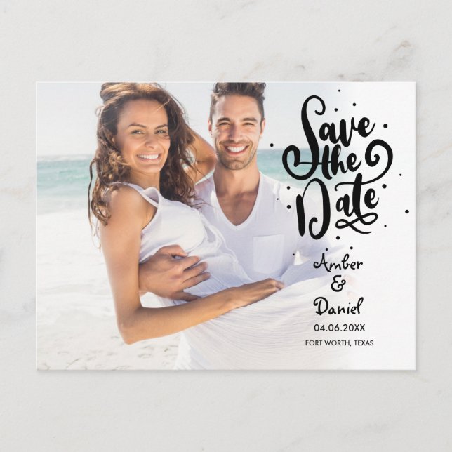 Carte Postale Faire-part Sauver la Date Chic Script Spots Photo (Devant)