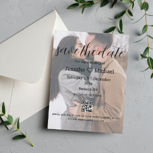 Carte Postale Faire-part sauver la date code qr couple photo mariage chic