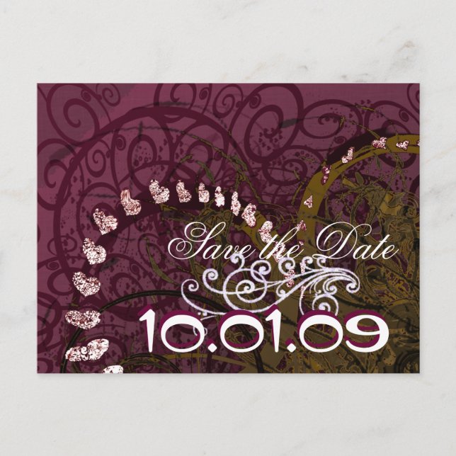 Carte Postale Faire-part Sauver la date Cœurs Deep Purple - (Devant)