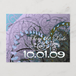 Carte Postale Faire-part Sauver la date coeurs violets et bleus abstraits