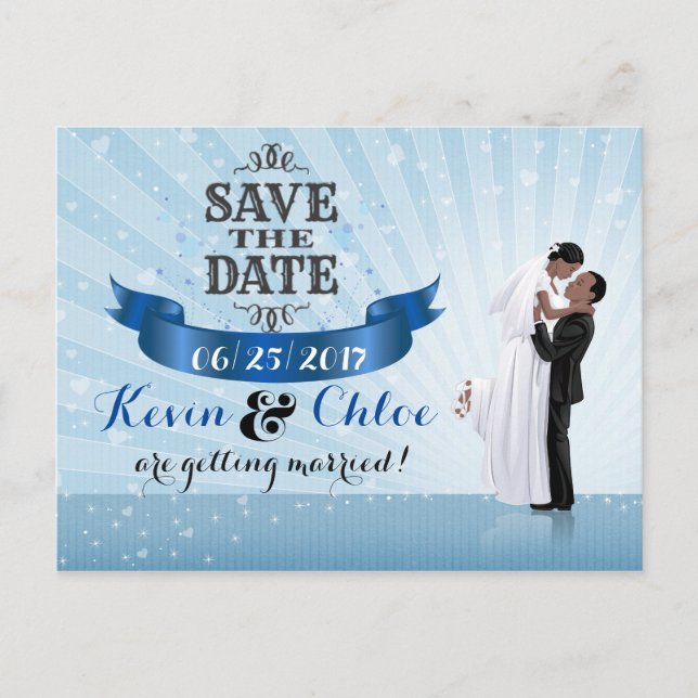 Carte Postale Faire-part Sauver la Date (Couple Afro-Américain) (Devant)