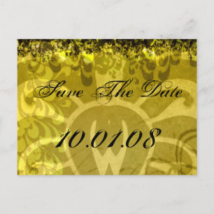 Carte Postale Faire-part Sauver la date - Damassé jaune et vert