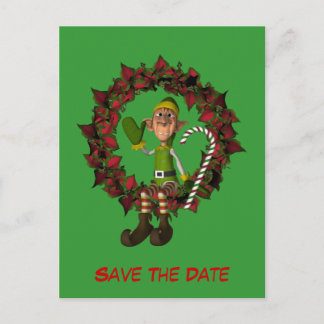 Carte Postale Faire-part Sauver la date drôle elfe sur la couronne de vacan