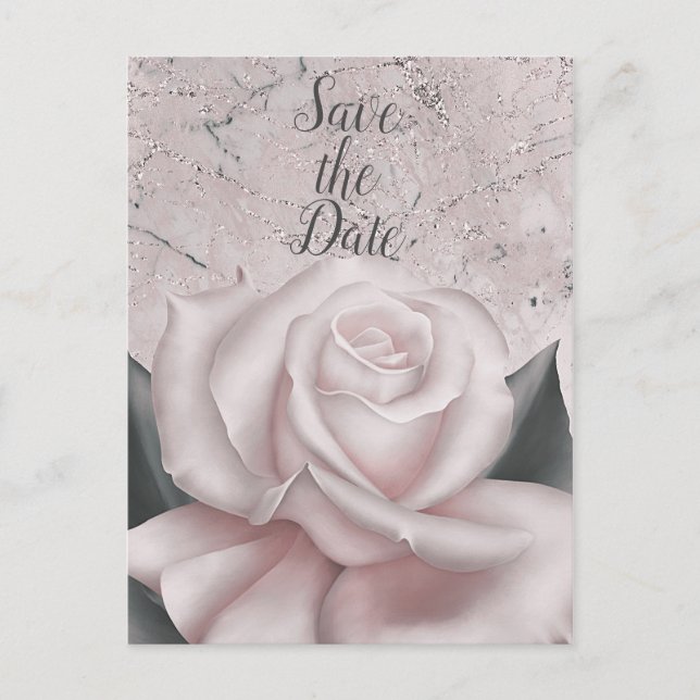 Carte Postale Faire-part Sauver la Date en Marbre Moderne Glamour Rose Blan (Devant)